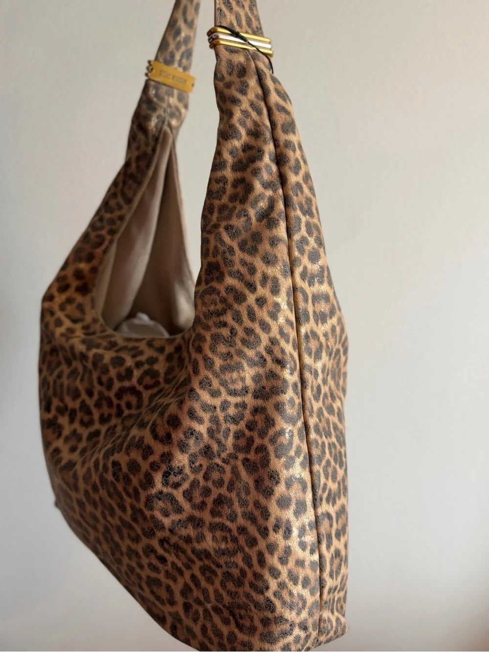Steve Madden BDEMPSY Faux Suede Metallic Leopard Hobo slouchy